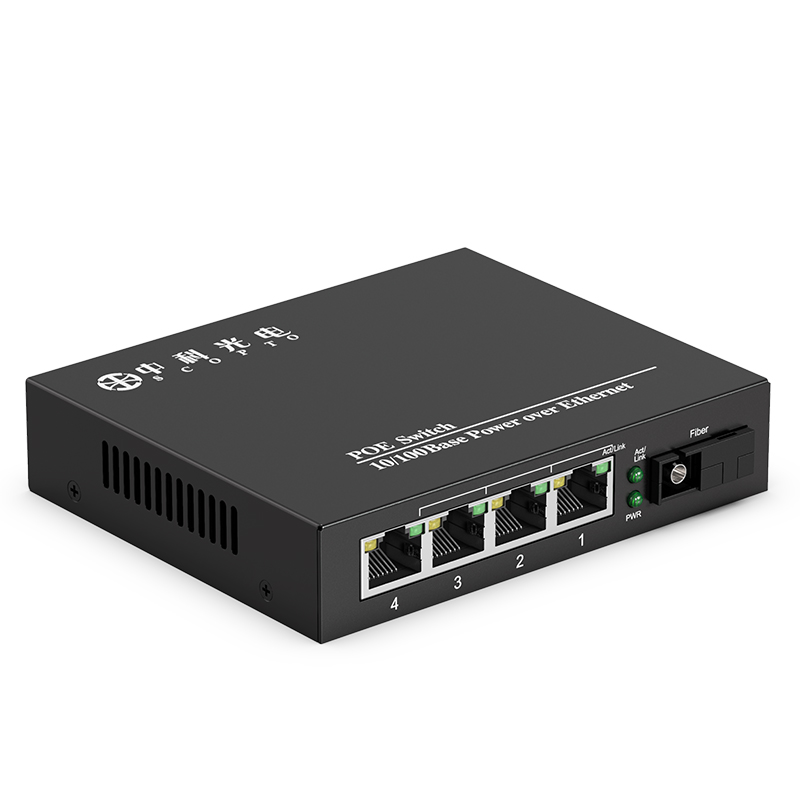 POE百兆1光4電 單模單纖B端