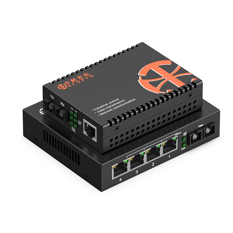 POE百兆多模雙纖1光4電+1光1電 10公里